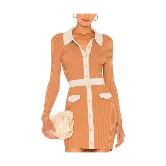 Simkhai 'Elsie' Tan Rayon Compact Cut Out Polo Cardigan Size S - Picture 1 of 5